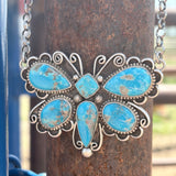 Bluebird Turquoise Butterfly Pendant Necklaces By Charles Johnson
